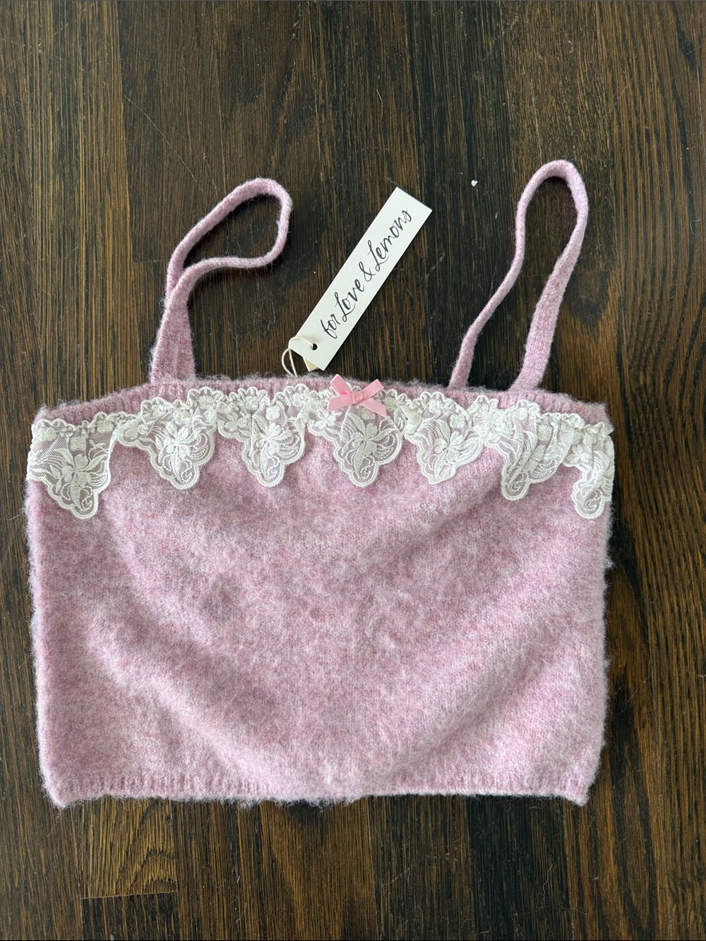 For Love And Lemons Pink Knit Lace-Trim Bandeau Cami